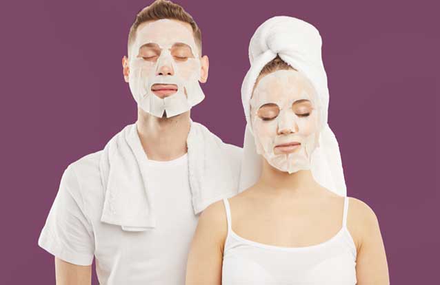 Guy and woman with face mask sheet in Bay Area